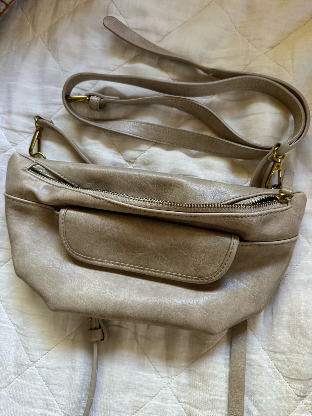 Anthropologie Neutral Taupe Crossbody Bag - Sleek Everyday Belt Bag